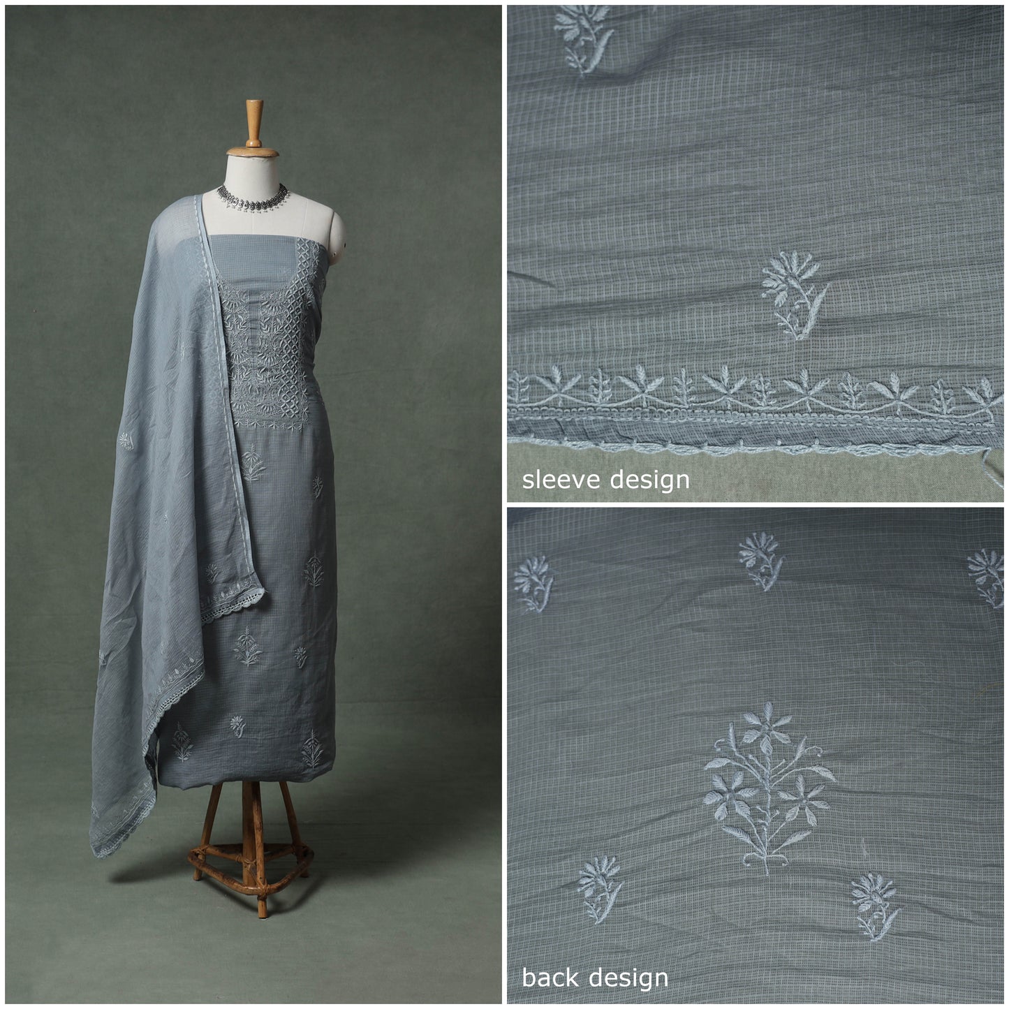 Lucknowi Chikankari Kota Doria Cotton Unstitched Dress Material: Kurta with Dupatta 26