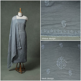 Lucknowi Chikankari Kota Doria Cotton Unstitched Dress Material: Kurta with Dupatta 26
