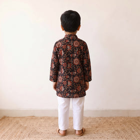 Black - kids pure cotton kurta in bagru block prints (2-3