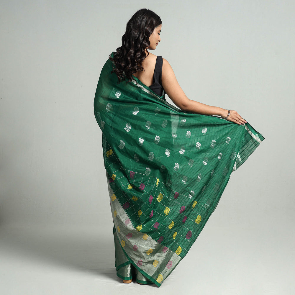 Green - Traditional Venkatagiri Pure Handloom Silk Cotton Zari Weave Saree 01