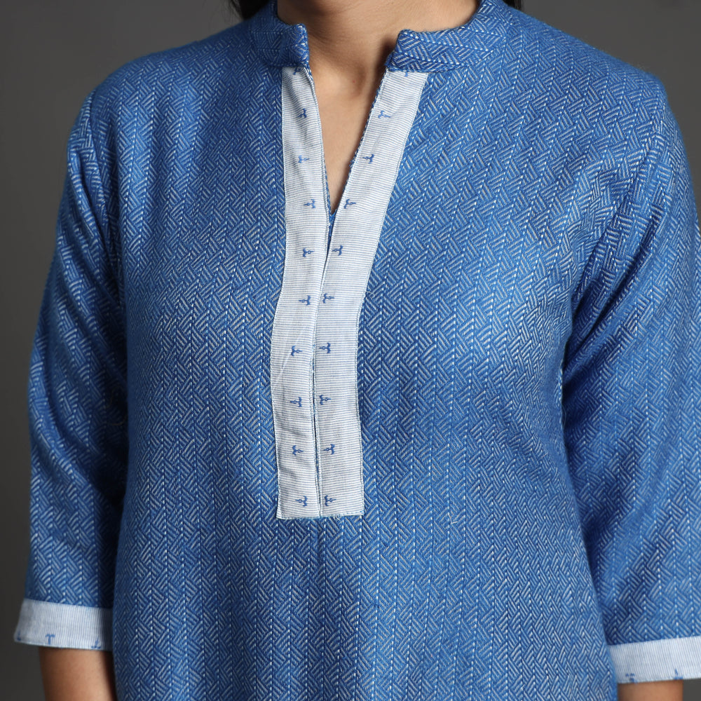 Afiya Blue Merino Woolen Kurta