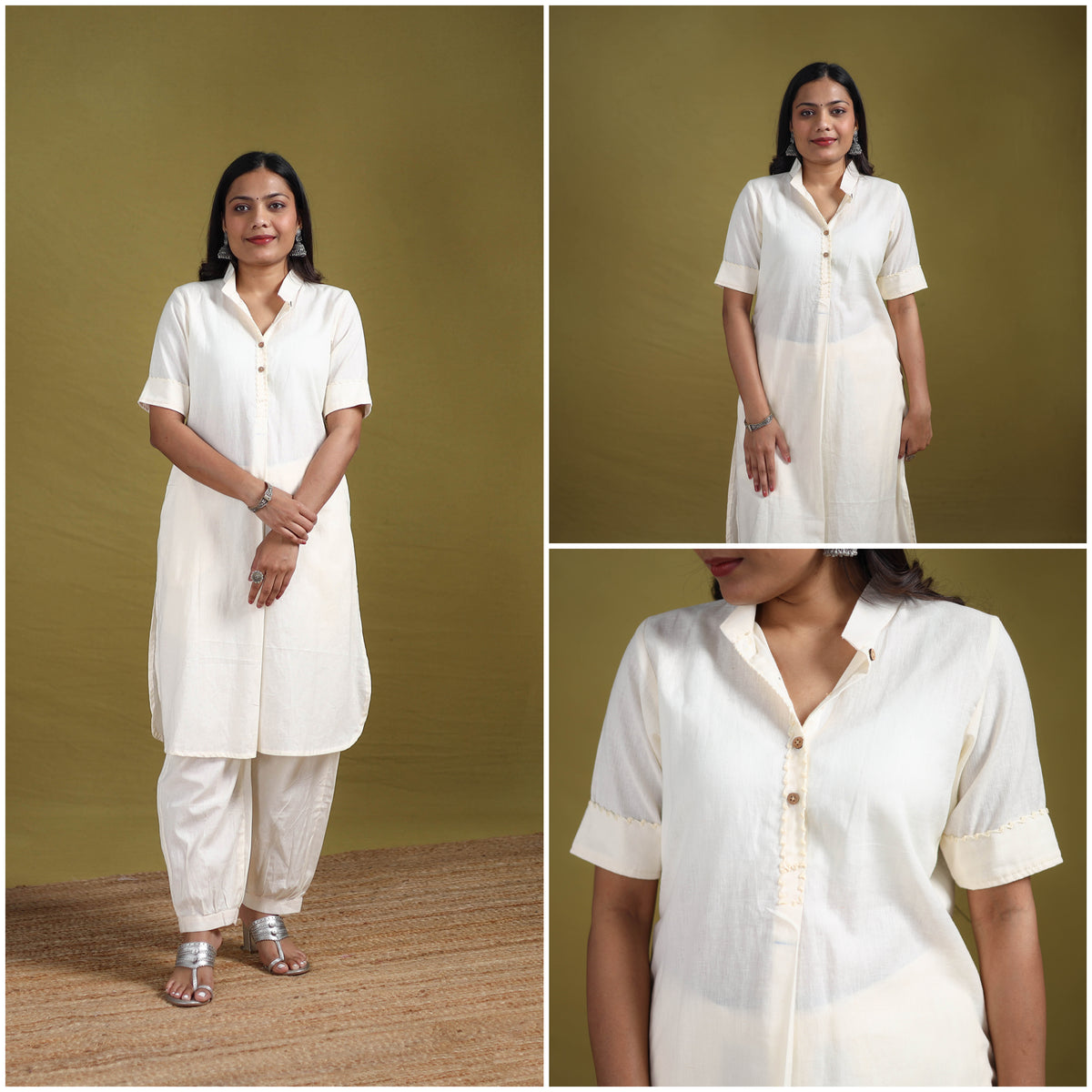 Hand Embroidered Flex Cotton Plain Straight Kurta & Afghani Salwar Set for women 01