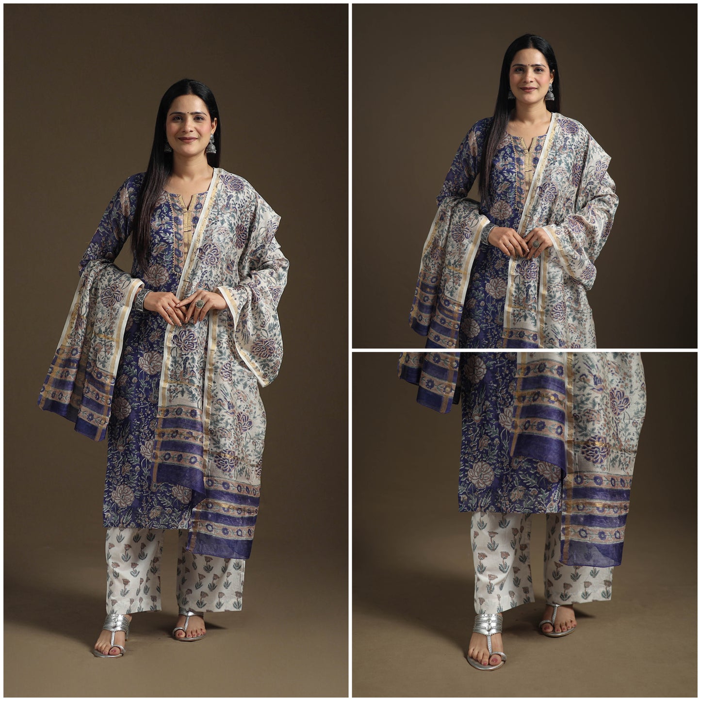 Gota Work Sanganeri Hand Block Print Chanderi Silk Suit Set with Dupatta for Women 09