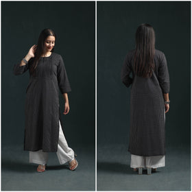 Plain Running Stitch Pintuck Cotton Straight Long Kurta for women 04