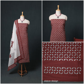 Barmer Applique Cutwork Kota Doria Cotton Unstitched Dress Material: Kurta, Bottom & Dupatta 06