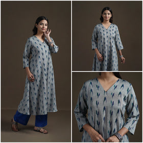 Cotton A-Line Pochampally Ikat Kurta for Women 04