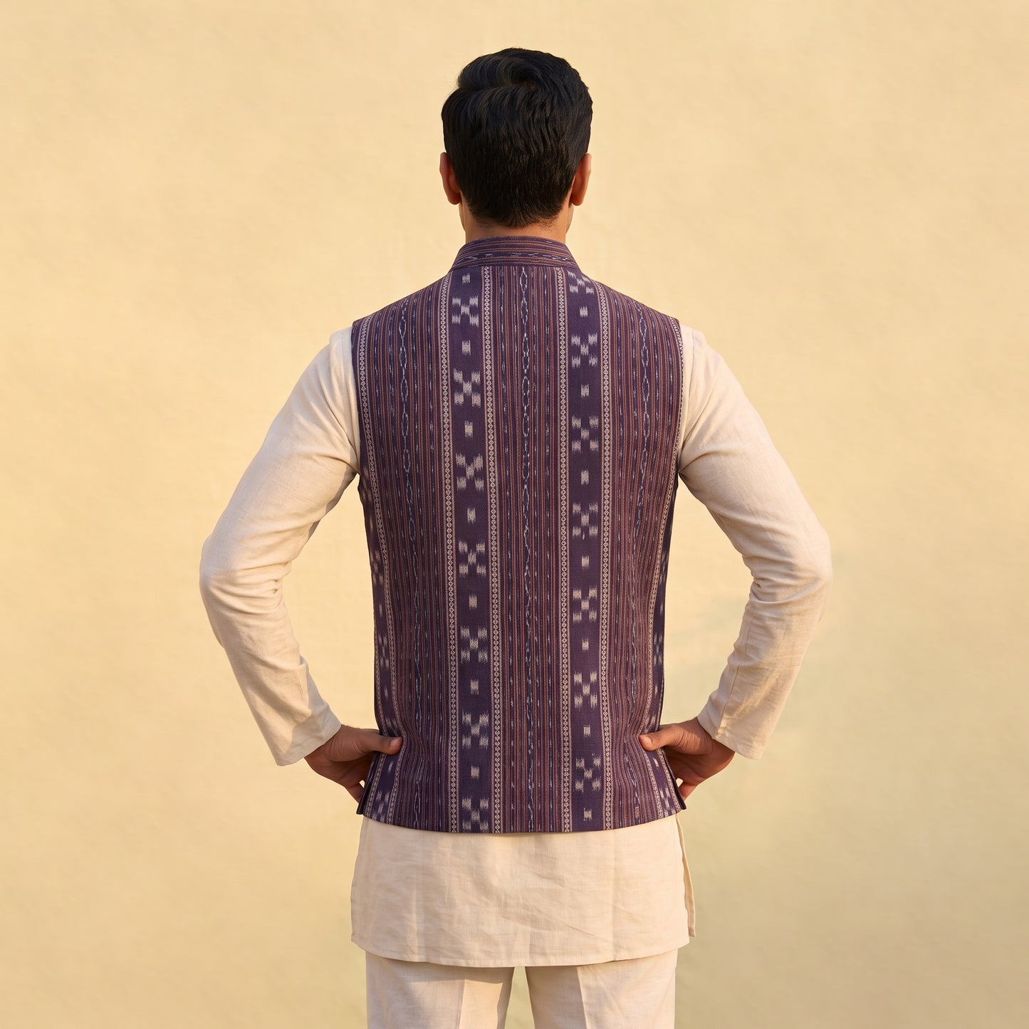 Sambalpuri Ikat Weave Cotton Men Nehru Jacket 07