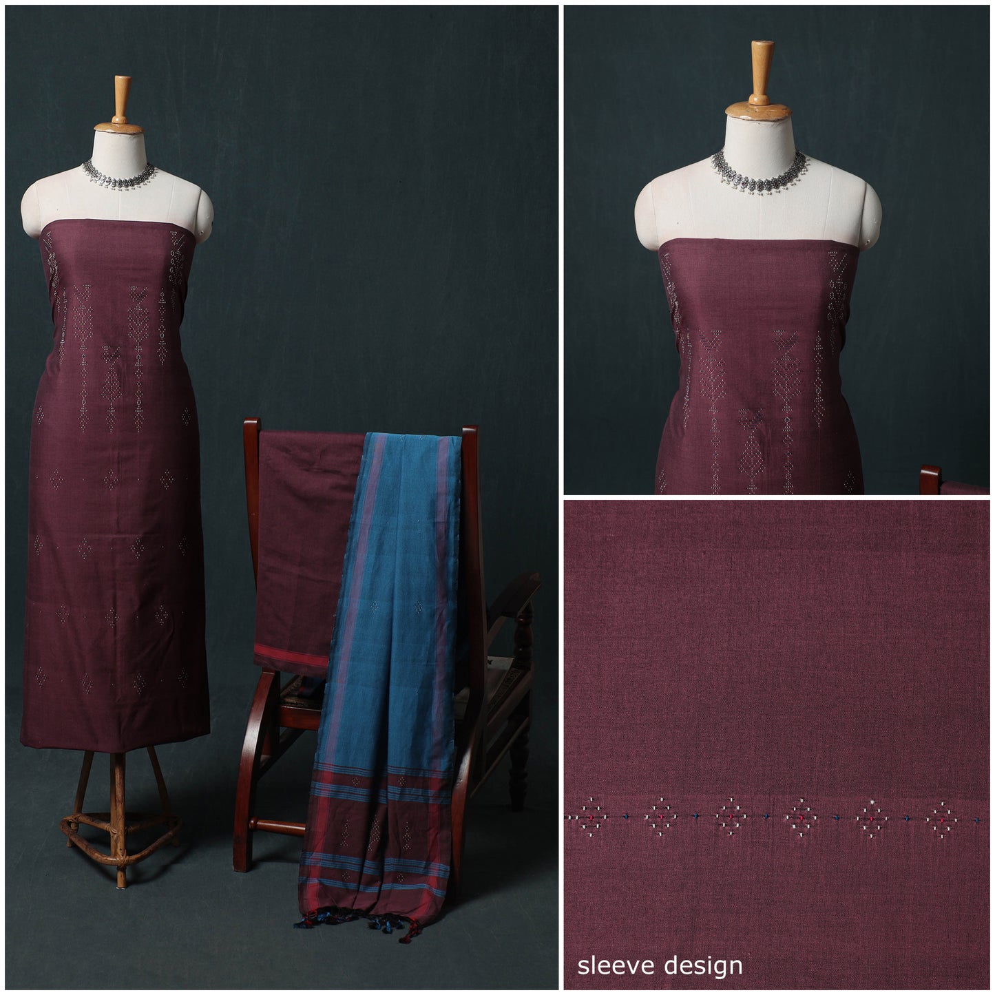 Handwoven Tangaliya Cotton 3pc Unstitched Dress Material Suit Set 06