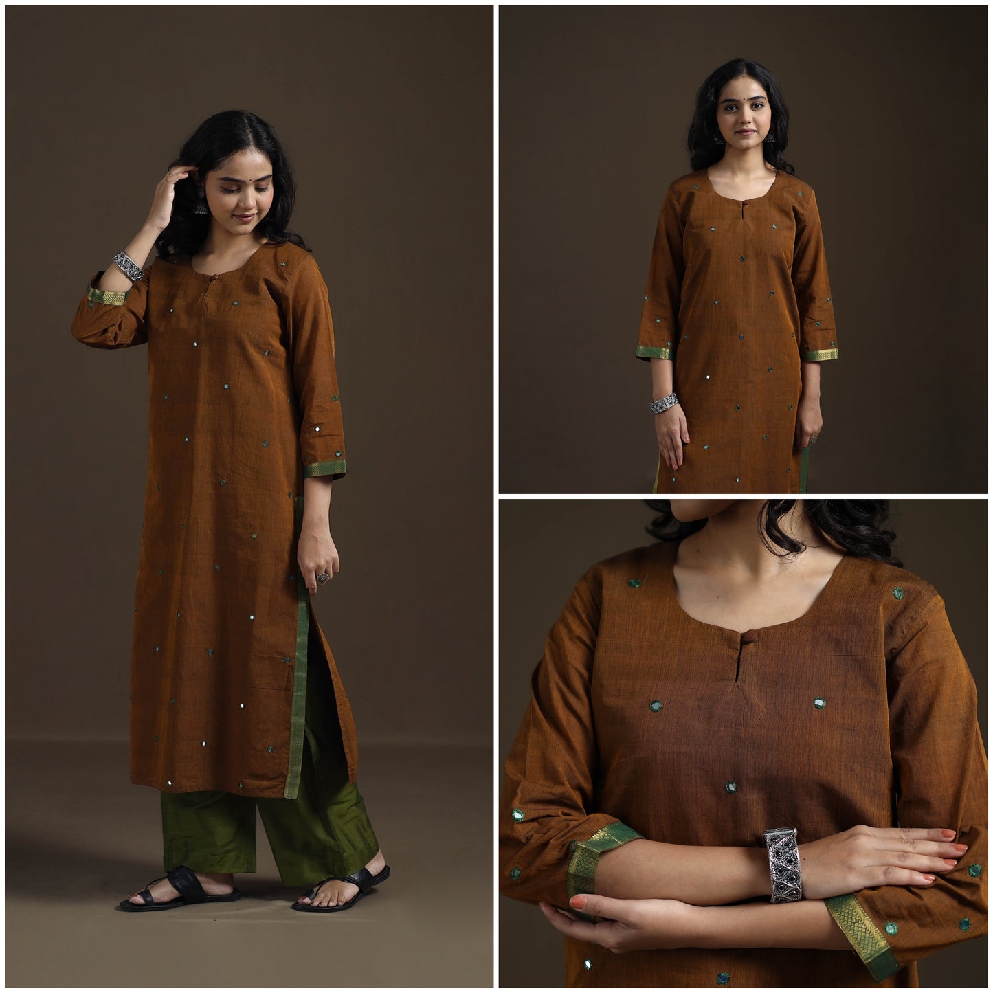 Mangalagiri Pure Handwoven Cotton Mirror Work Straight Kurta for women 09