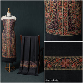 3pc Heavy Chain Stitch Embroidered Wool Unstitched Dress Material Suit Set 89