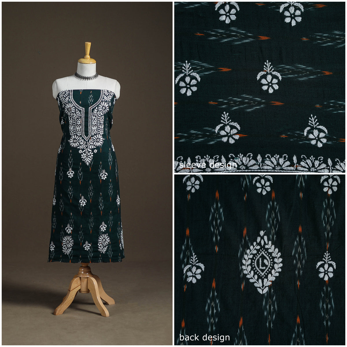 Lucknowi Chikankari Hand Embroidered Cotton Unstitched Kurta Material (2.5M) 06