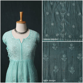 Mul Chanderi Semi Stitched Mukaish Work Hand Embroidered 2pc Anarkali Chikankari Kurta Set 08