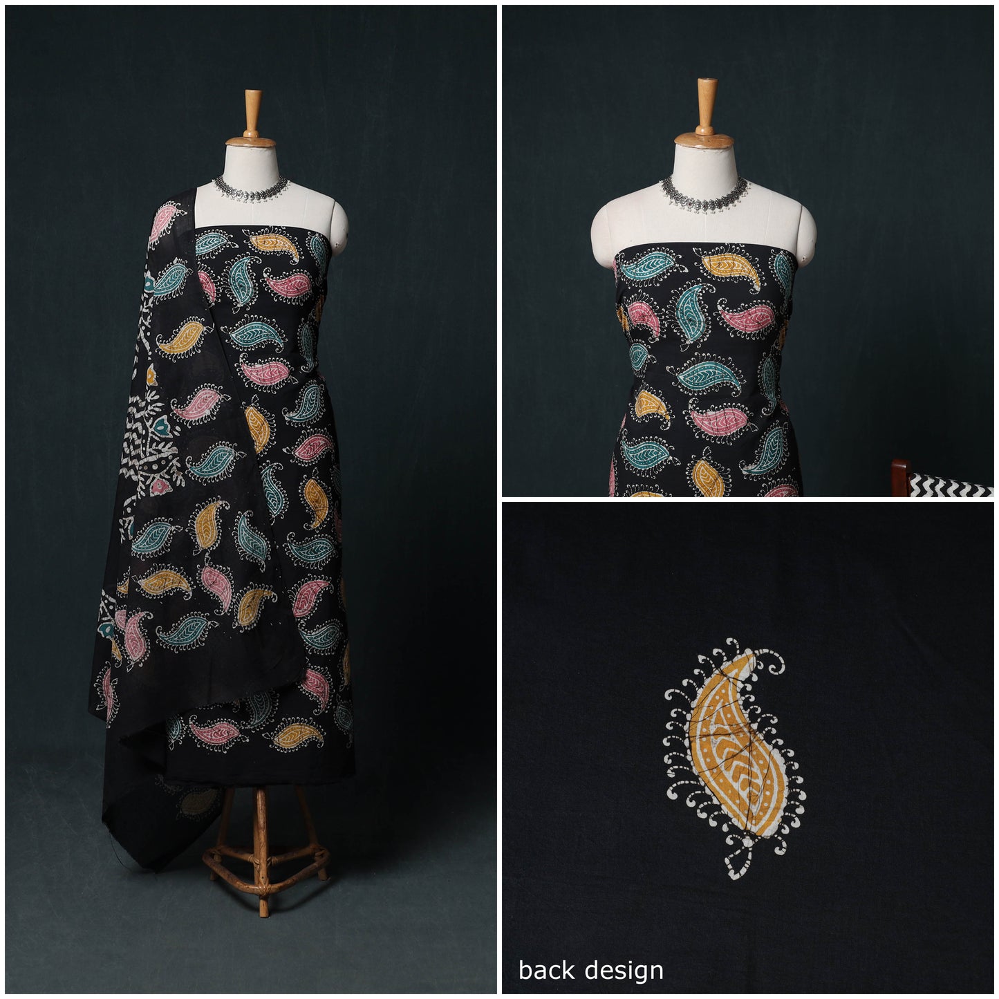 Indonesian Hand Batik Print Cotton 3pc Unstitched Dress Material Suit Set 08