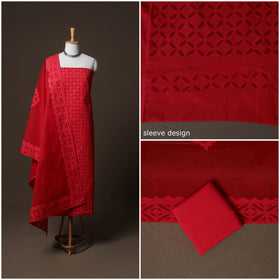 Applique Cutwork Cotton Unstitched Dress Material: Kurta, Bottom & Dupatta  06