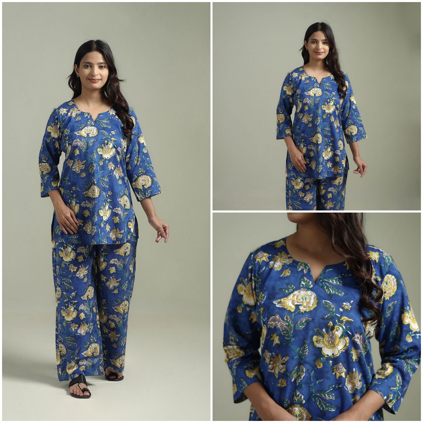 Sanganeri Floral Printed Cotton Night Suit for Women 02