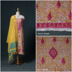 Lucknowi Chikankari Hand Work Unstitched Dress Material: Kurta & Dupatta with Jewellery 05