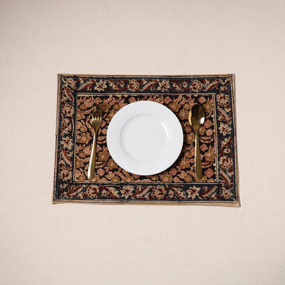Black - natural dyed pedana kalamkari cotton table mat 11