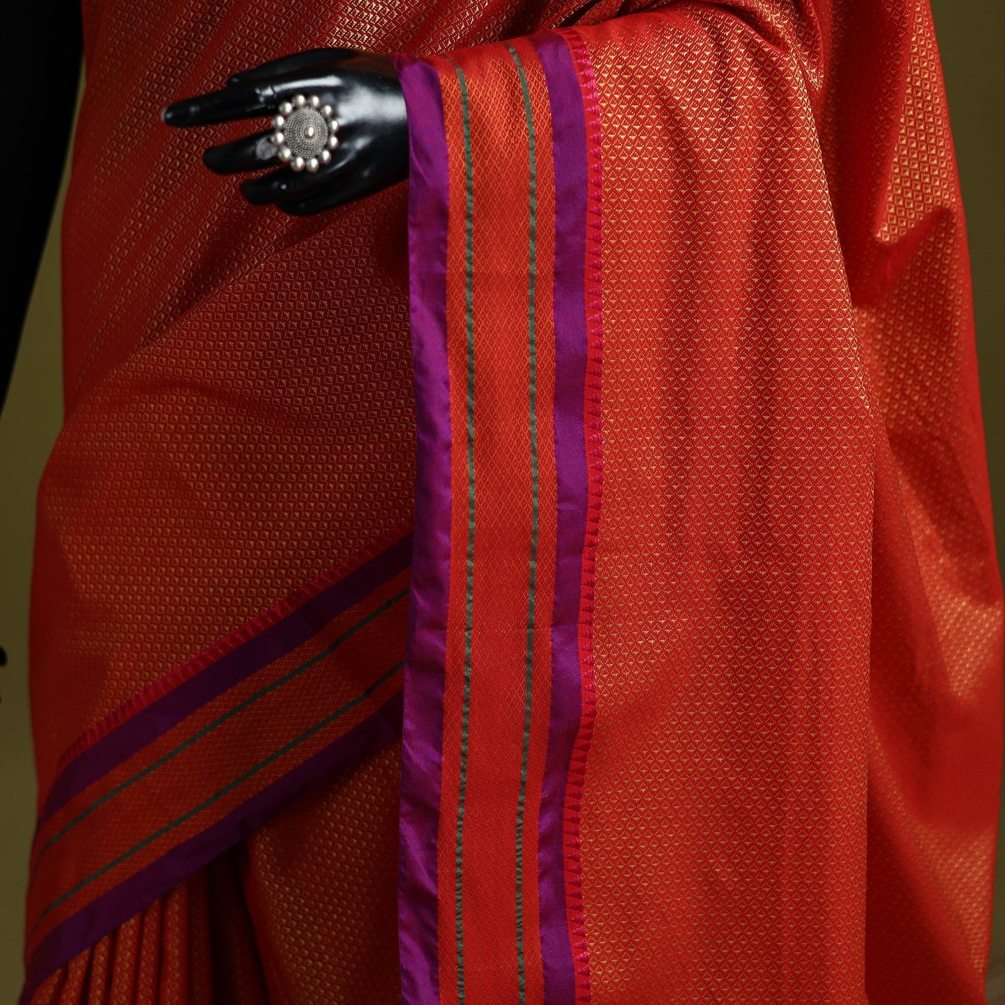 Silk cotton khun saree with ilkal pallu chikki paras border