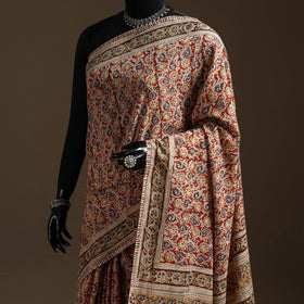 Red - natural dyed pedana cotton kalamkari saree 34