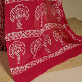 Pink - mul cotton hand batik saree 69 - handcrafted