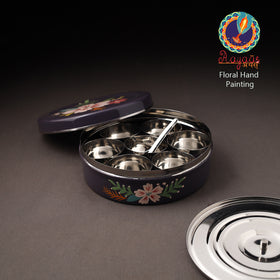 Floral Handpainted Enamelware Stainless Steel Masala Box (7 x 7 in) 07