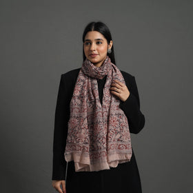Grey Block Print Pedana Kalamkari Wool Stole 