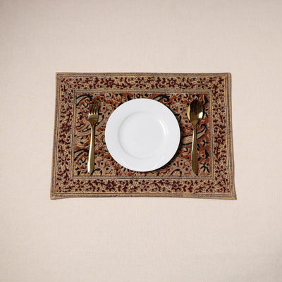 Orange - natural dyed pedana kalamkari cotton table mat 08
