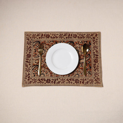 Orange - natural dyed pedana kalamkari cotton table mat 08