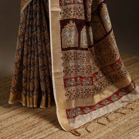 Brown - natural dyed pedana chanderi silk kalamkari saree