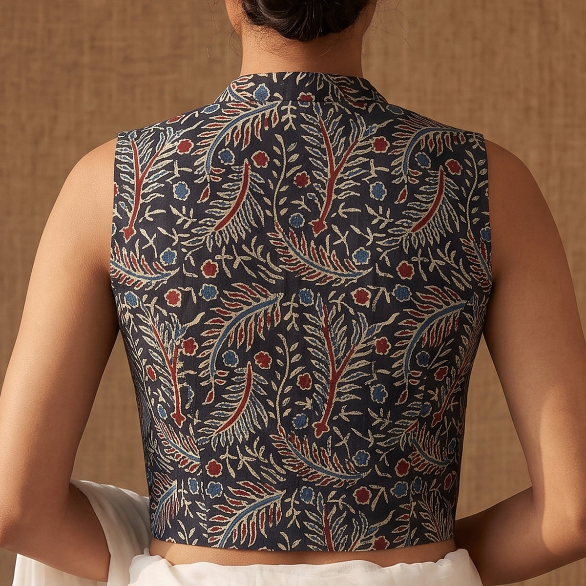 Ajrakh Hand Block Print Modal Silk Sleeveless Readymade Blouse 14