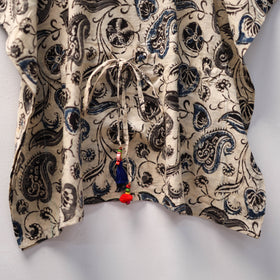 Beige Kalamkari Block Print Cotton Kids Kaftan (3-4 Years)