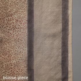 Beige Pedana Block Print Merino Wool Kalamkari Saree