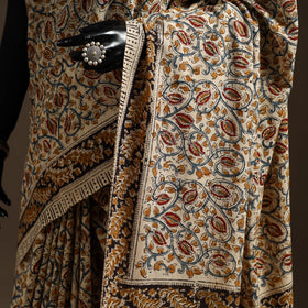 Beige - natural dyed pedana cotton kalamkari saree 32