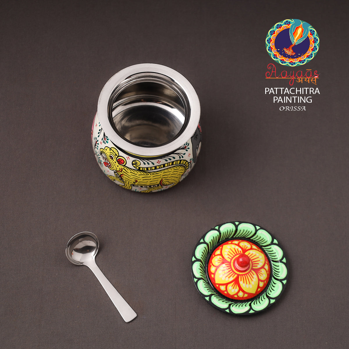 Odisha Pattachitra Handpainted Stainless Steel Ghee Pot 25