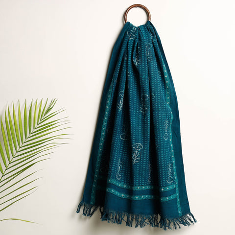 Green Akola Block Printed Pure Handloom Cotton Towel 