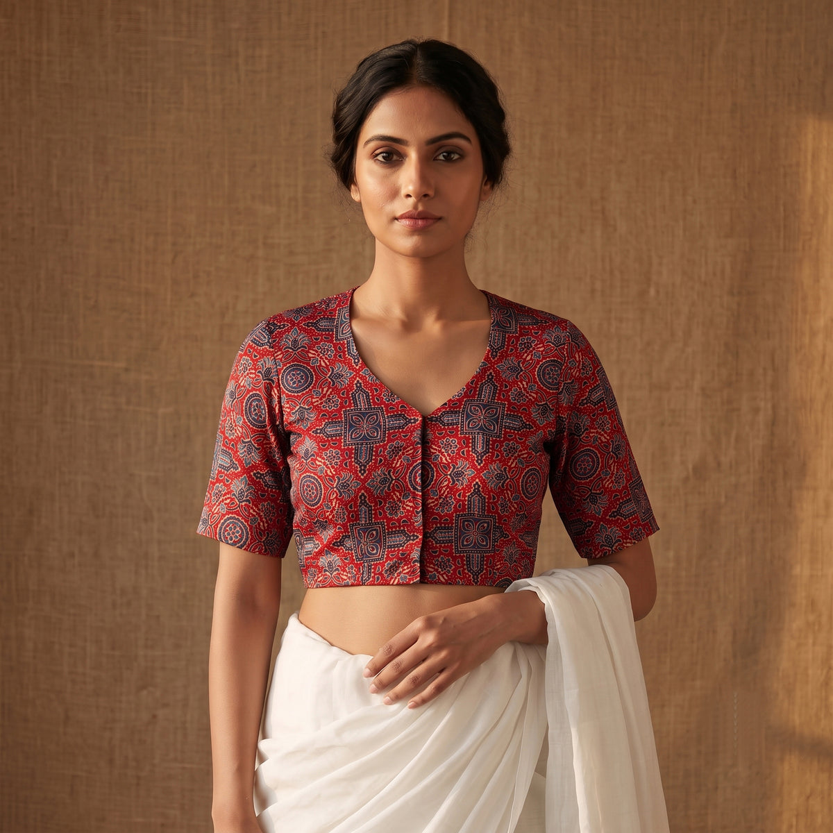 Ajrakh Hand Block Print Modal Silk Readymade Blouse 20