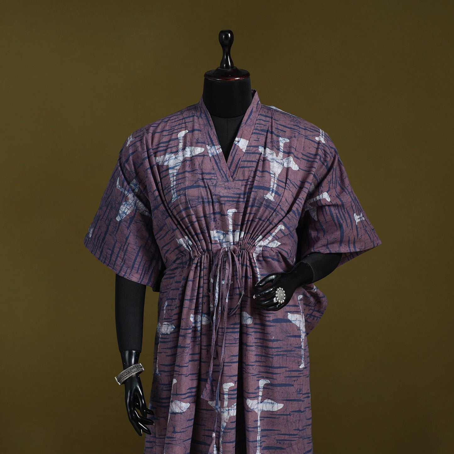 Hand batik cotton long kaftan 01 - handcrafted