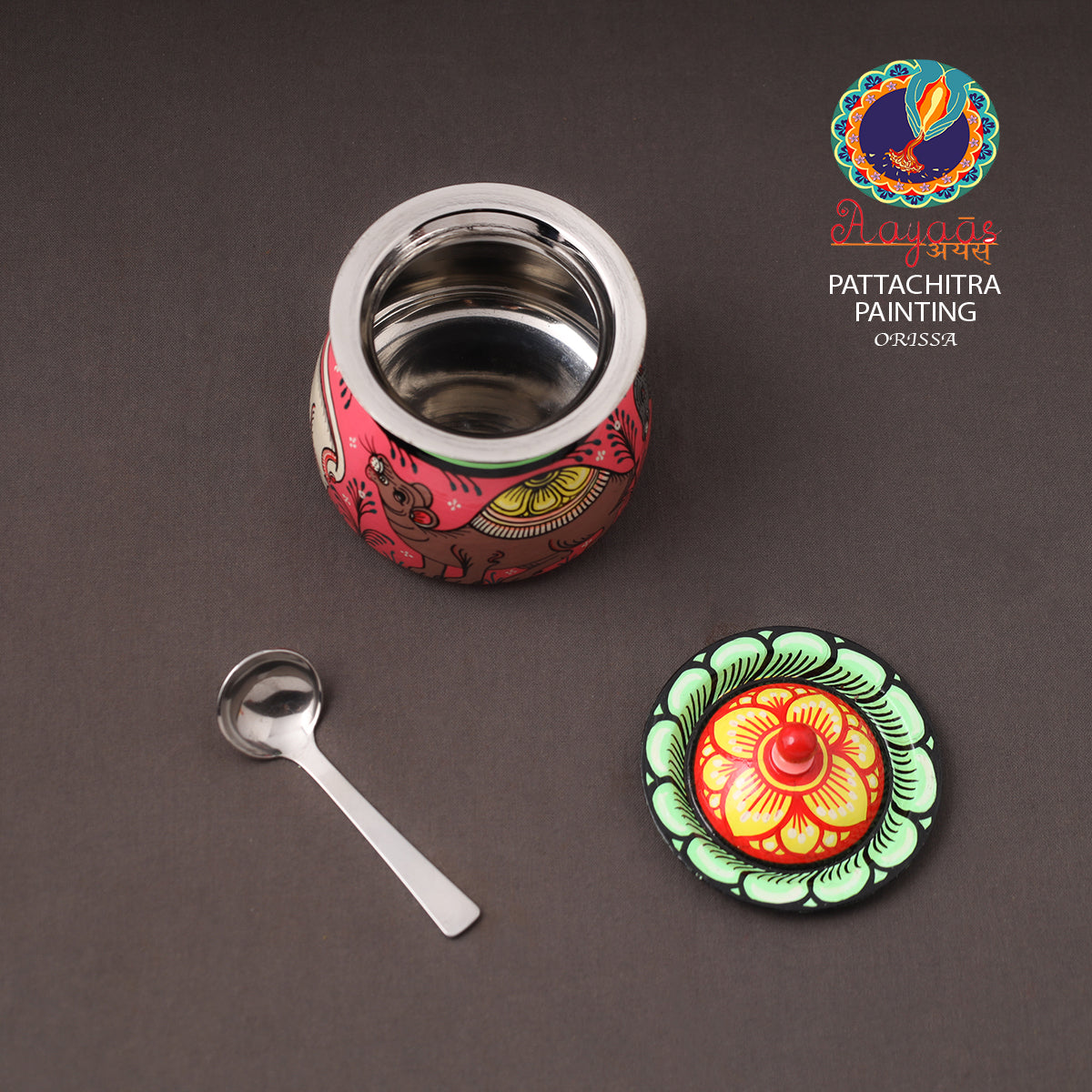 Odisha Pattachitra Handpainted Stainless Steel Ghee Pot 29