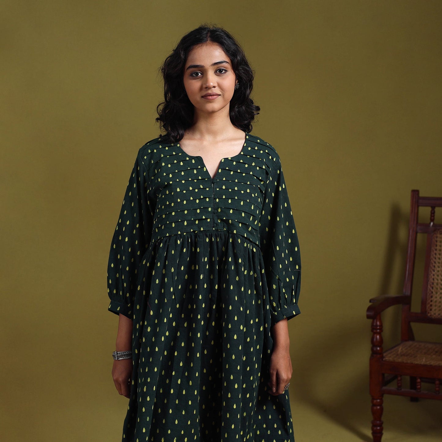 Natural dyed cotton pintuck tiered dress 17 - handcrafted