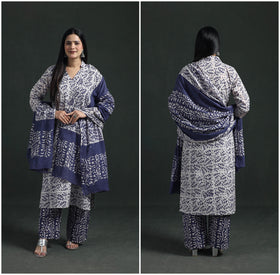 Hand Batik Print Cotton Suit Set with Dupatta for Women 14