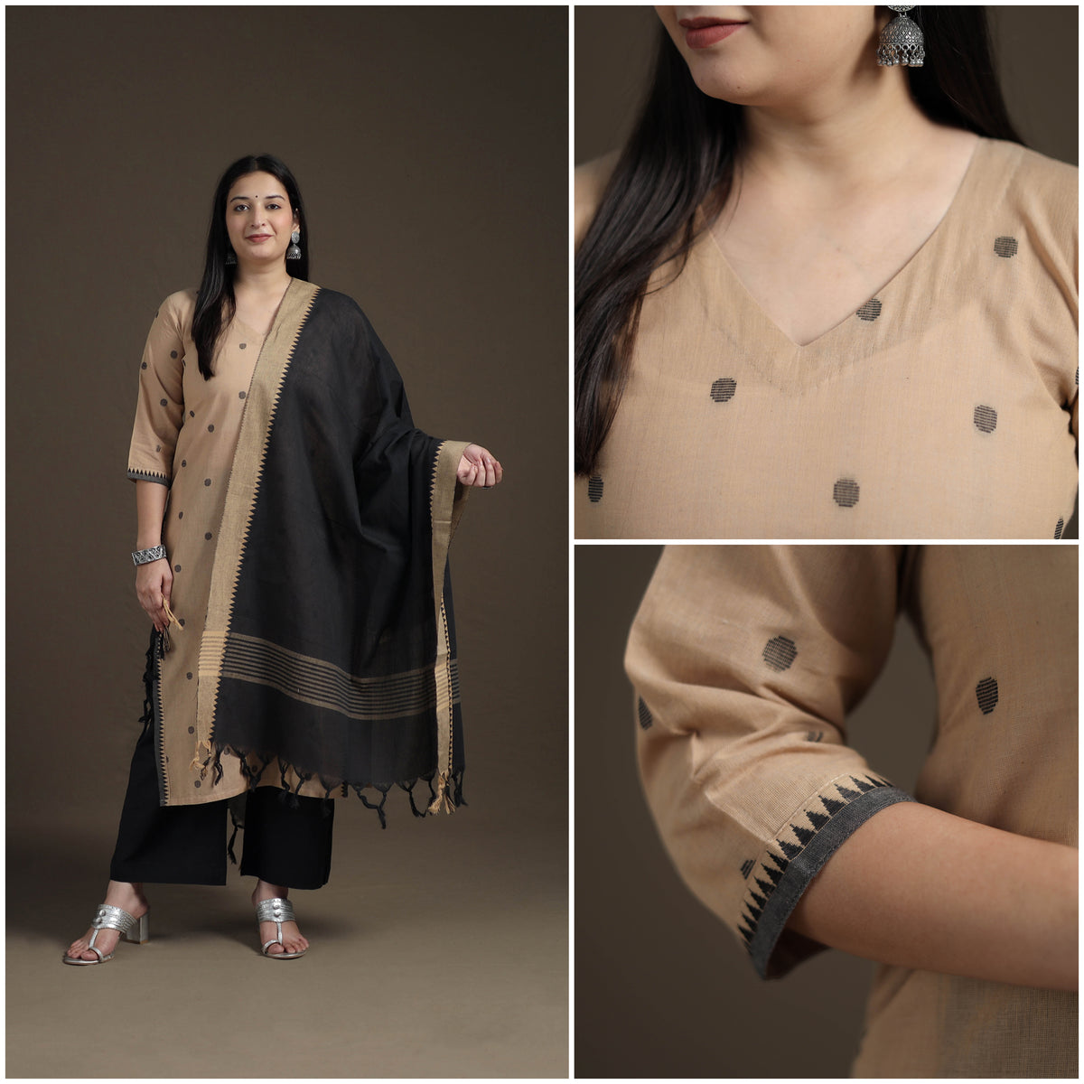Jacquard Woven Cotton Straight Kurta with Palazzo & Dupatta Suit Set for Women 03