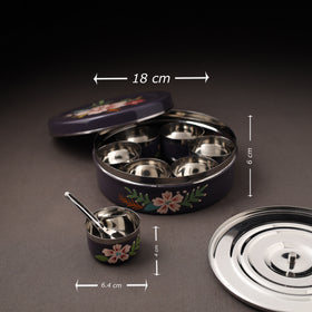 Floral Handpainted Enamelware Stainless Steel Masala Box (7 x 7 in) 07
