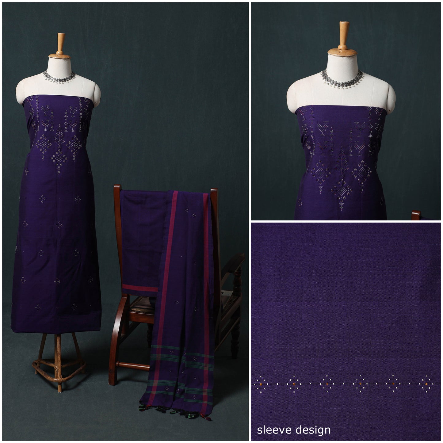 Handwoven Tangaliya Cotton 3pc Unstitched Dress Material Suit Set 07