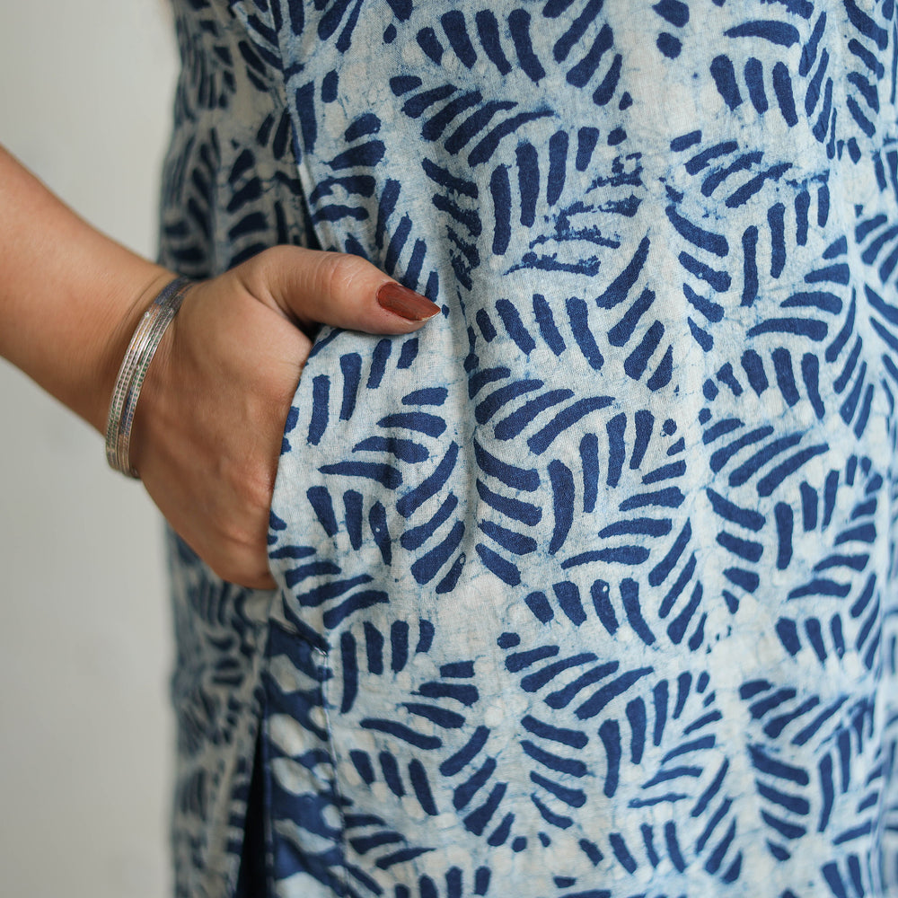 Blue - Hand Block Print Indigo Bagru Cotton Suit Set 03