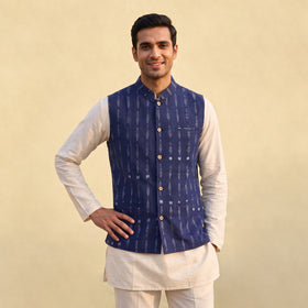 Sambalpuri Ikat Weave Cotton Men Nehru Jacket 08