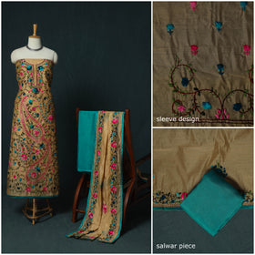 Hand Embroidered Chanderi Silk 3pc Unstitched Dress Material 37