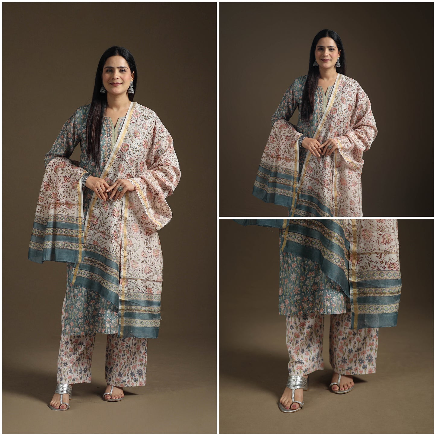 Gota Work Sanganeri Hand Block Print Chanderi Silk Suit Set with Dupatta for Women 08