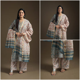 Gota Work Sanganeri Hand Block Print Chanderi Silk Suit Set with Dupatta for Women 08