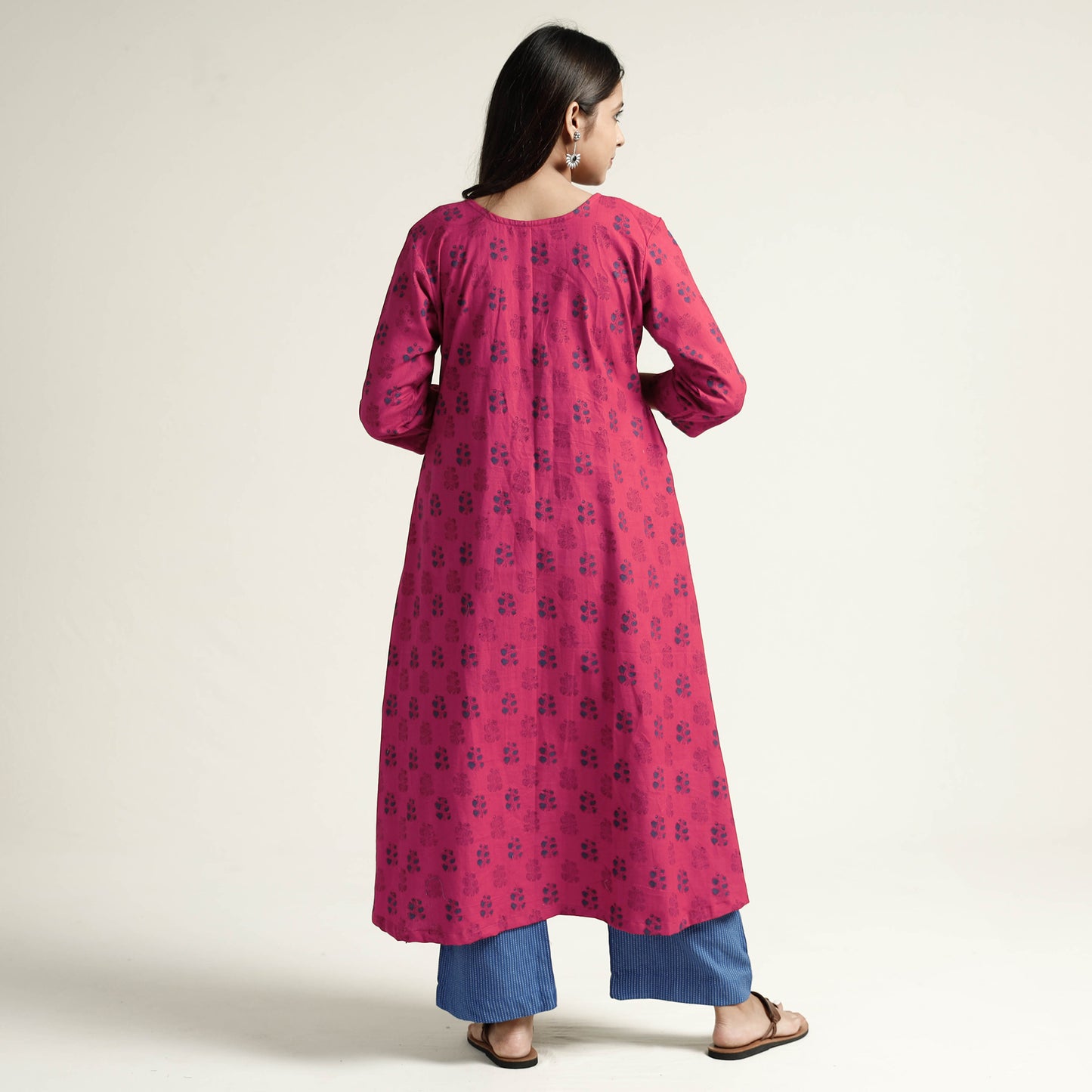 Red - Mangalagiri Block Printed Cotton Kurta with Palazzo Set