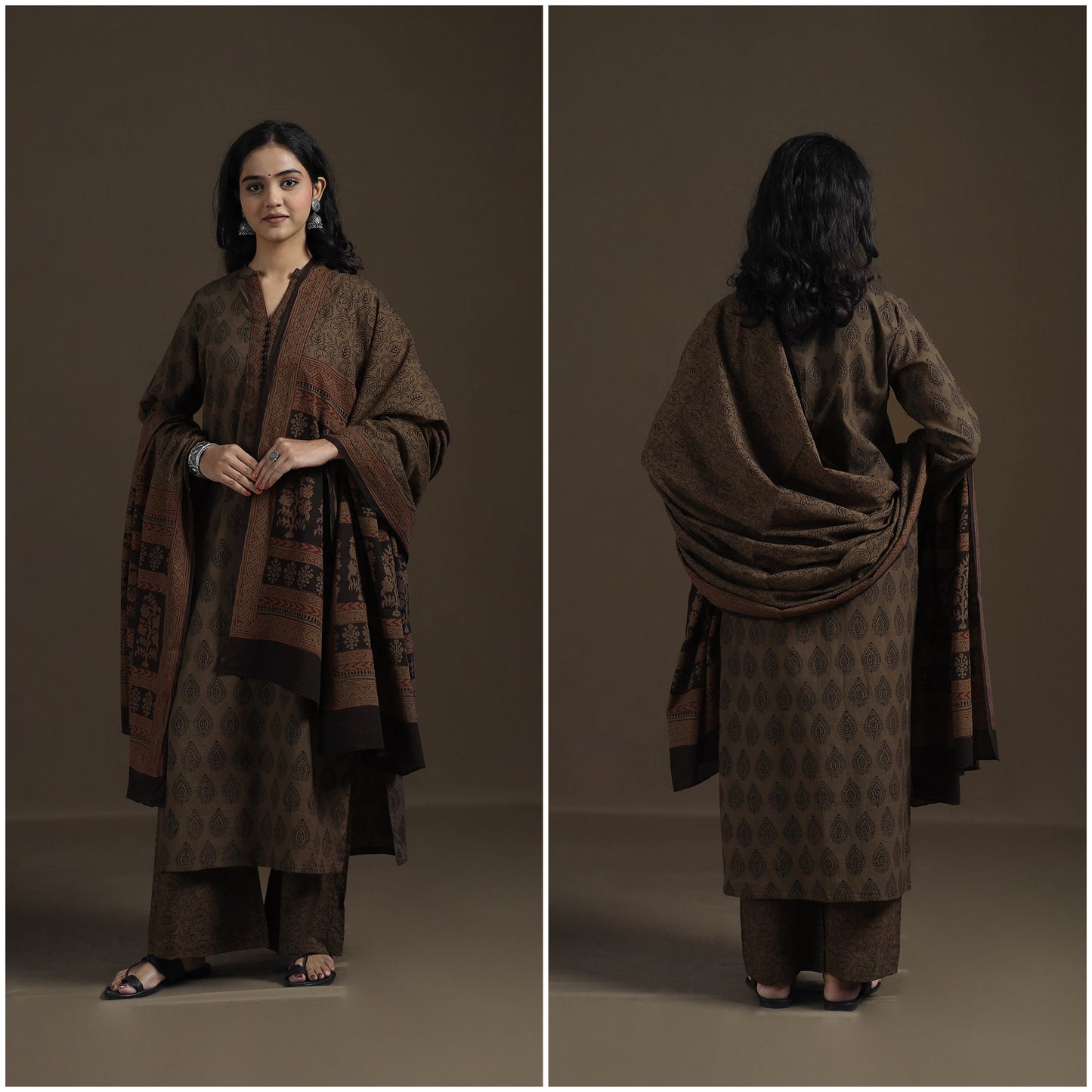 Natural Dyed Hand Block Bagh Print Cotton Suit Set with Dupatta for Women 23